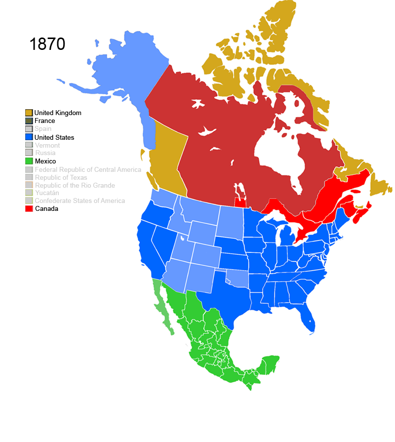 Non-Native American Nations Control over North America 1870
