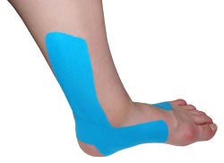 King Brand® Blue Support Tape Applied to an Ankle & Foot