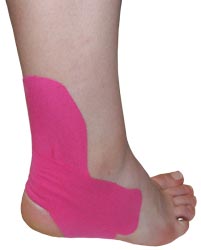 King Brand® Pink Support Tape Applied to an Ankle & Foot